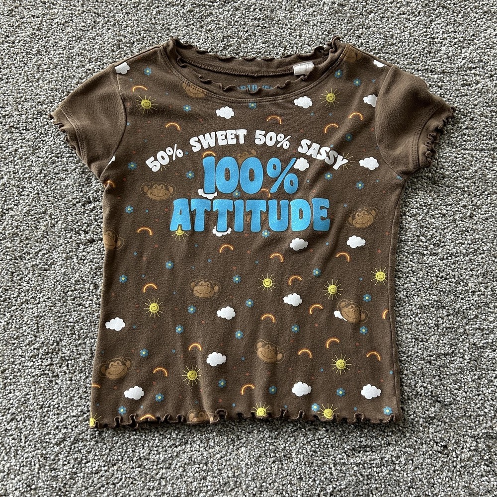 Y2K Hybrid Tees Shirt Girls S Brown 100% Attitude Rainbow Monkey Tee T-Shirt